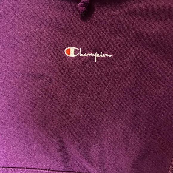 Champion Reverse Weave Pull over Hoodie Vintage Script Logo Purple - Picture 3 of 5